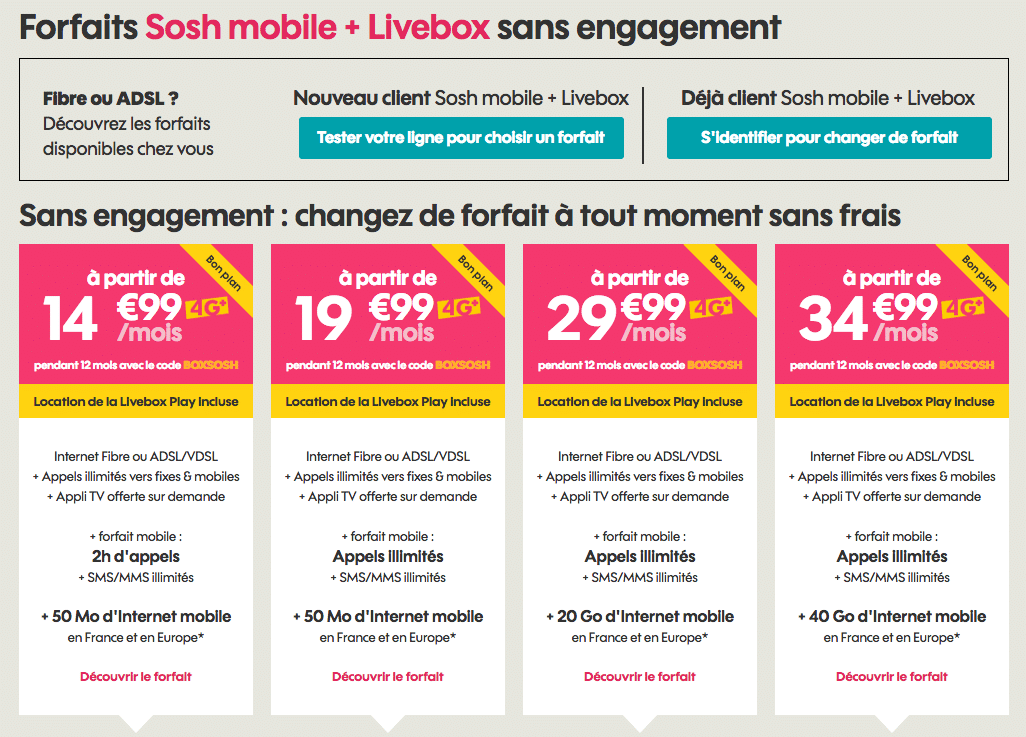 Box sans engagement les offres de RED by SFR et de Sosh à