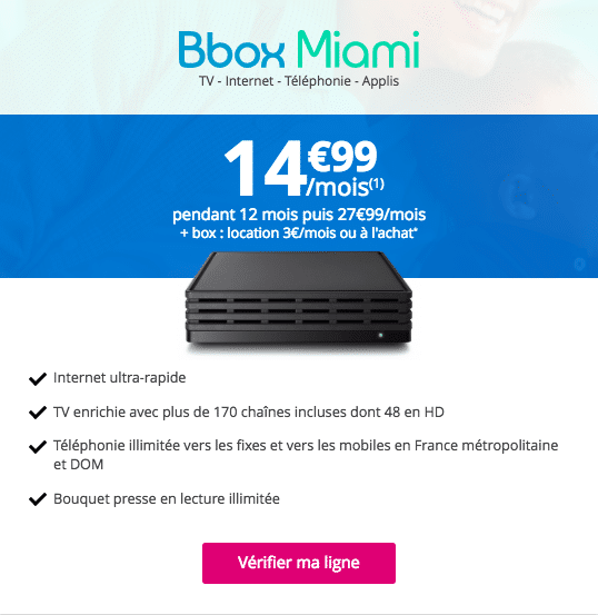 Fibre optique que propose la Bbox Miami de Bouygues