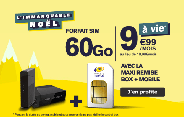 Le forfait 60 Go à 9,99€ par mois de La Poste Mobile.