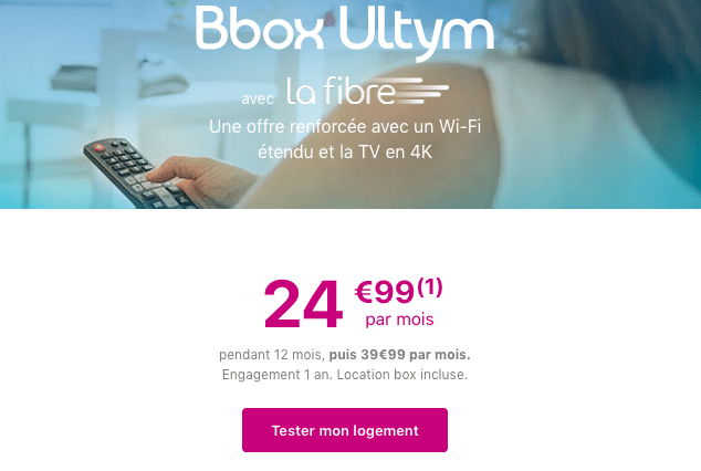 La box internet fibre optique Bbox Ultym est en promotion chez Bouygues Telecom.
