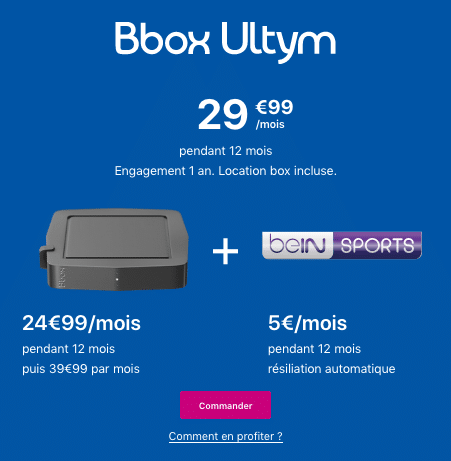 BeIN SPORTS à bas prix avec une box internet fibre de Bouygues Telecom pas chère.