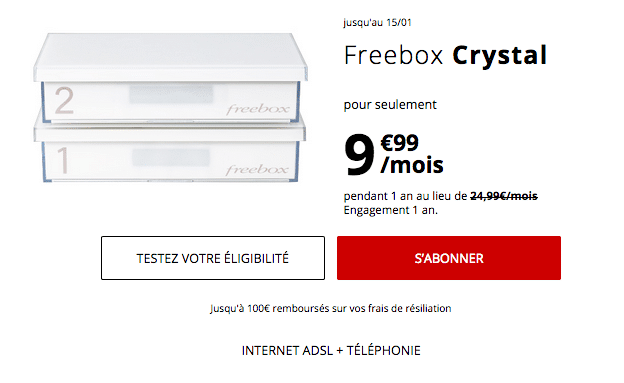 Freebox Crystal box internet ADSL promotion.