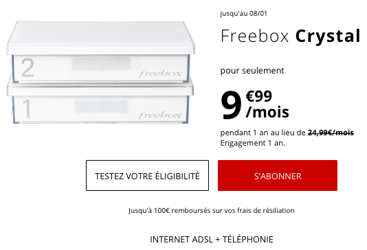 L'ADSL à prix cassé avec la promo box internet de Free pour la Freebox Crystal.