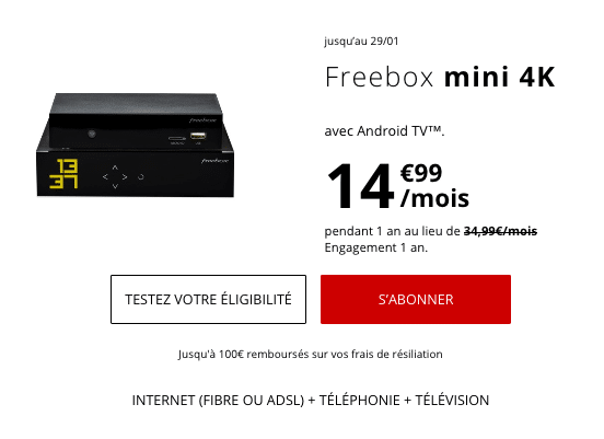 Freebox Mini 4K, la box internet la moins chère en fibre optique du marché français est chez Free.