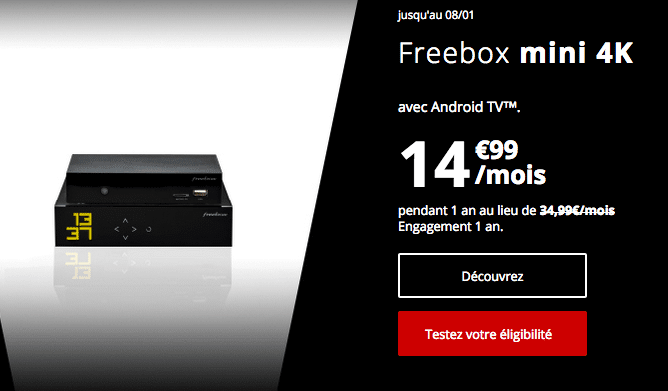 Promo box internet pas chère Freebox mini 4K fibre optique. 