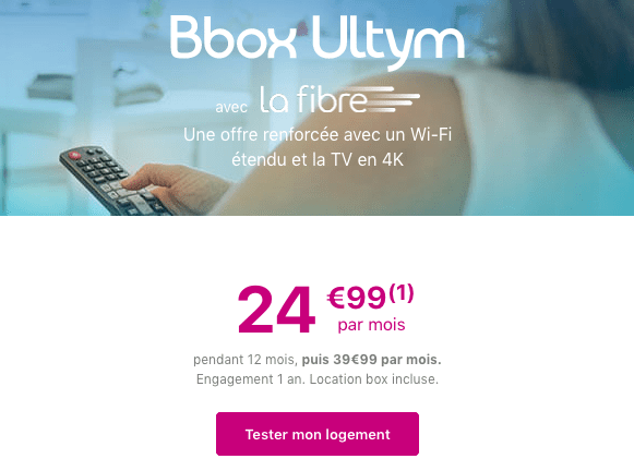 Bbox Ultym de Bouygues Telecom avec la fibre optique promotion.