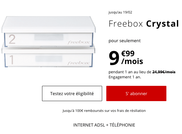 Freebox Crystal, une box internet à bas prix en ADSL.