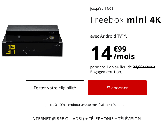 Box internet pas chère de Free avec la fibre optique et le support 4K.
