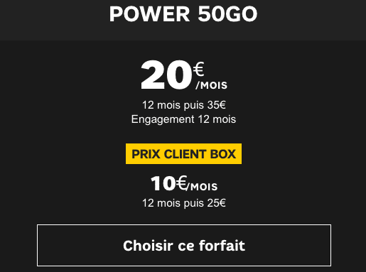 Forfait mobile Power 50 Go chez SFR.