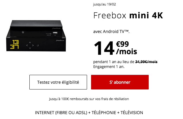 La Freebox mini 4K est en promotion chez Free avec la fibre optique.