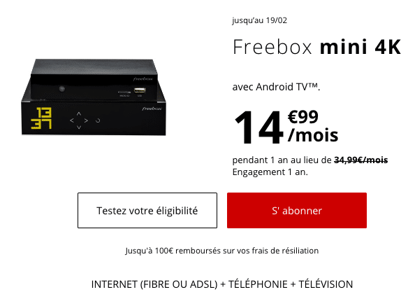 La Freebox mini 4K, une box internet pas chère chez Free en fibre optique.