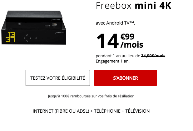 Promotion freebox mini 4K fibre optique chez Free.