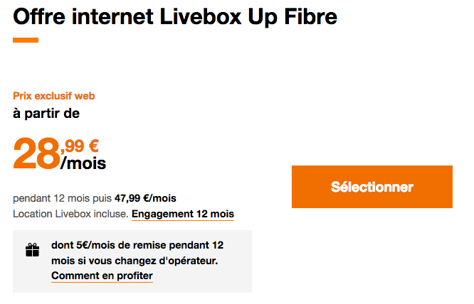 Promotion Livebox Up Fibre optique d'Orange.