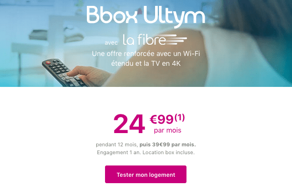 Promotion box internet fibre optique haut de gamme de Bouygues Telecom.