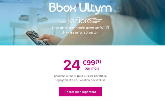 Bbox Ultym promotion box internet fibre optique.