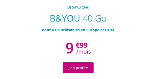 Forfait B&YOU 40 go pas cher avec la promo box internet de Bouygues Telecom