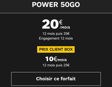 Promotion forfait mobile power 50 Go SFR.