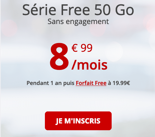 Le forfait sans engagement avec 50 Go de 4G; disponible chez Free avec une box internet.