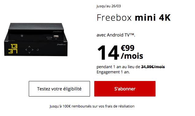 Freebox mini 4K promotion fibre optique.