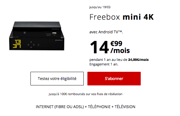 Box internet fibre optique pas chère : la Freebox mini 4K est en promotion.