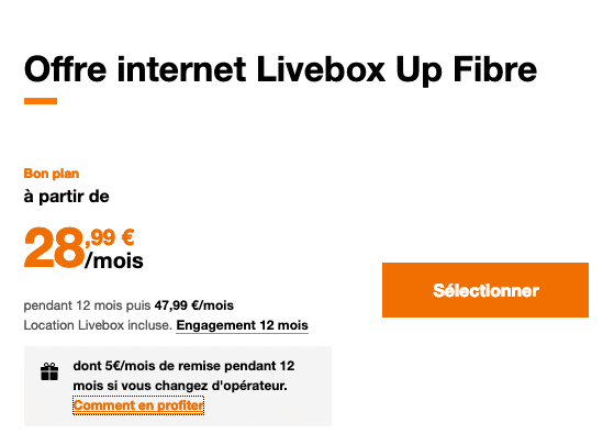 La box internet fibre optique la plus complète de France chez Orange, en promotion.