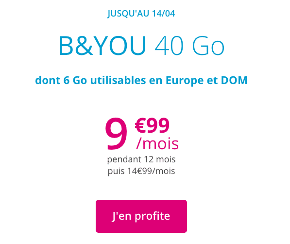 le forfait B&YOU 40 Go de Bouygues Telecom