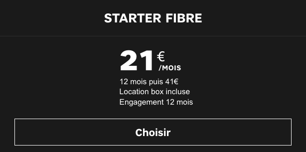 Promo box internet fibre optique Starter de SFR.