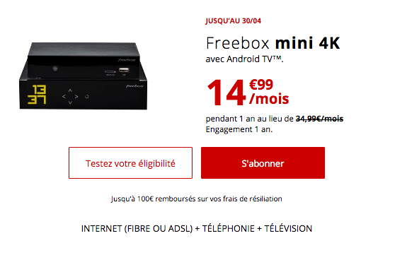 Box internet pas chère Freebox mini 4K promo.