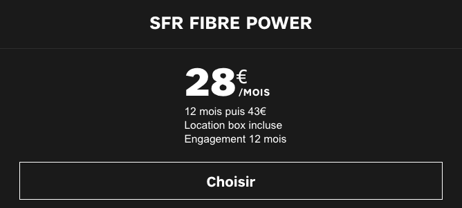 Promo box interne SFR fibre optique.