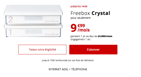 Freebox Crystal Box Internet sans TV promotion.