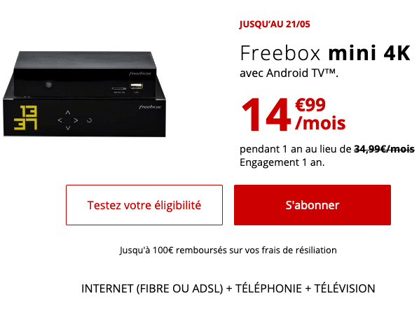 Tarif réduit avec la box internet pas chère de Free : la Freebox mini 4K en fibre optique
