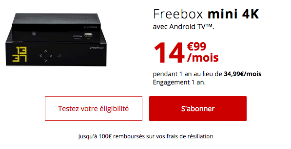 Freebox mini 4K box fibre promo.