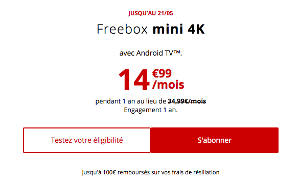 La Freebox mini 4K, box internet fibre optique, est en promo.