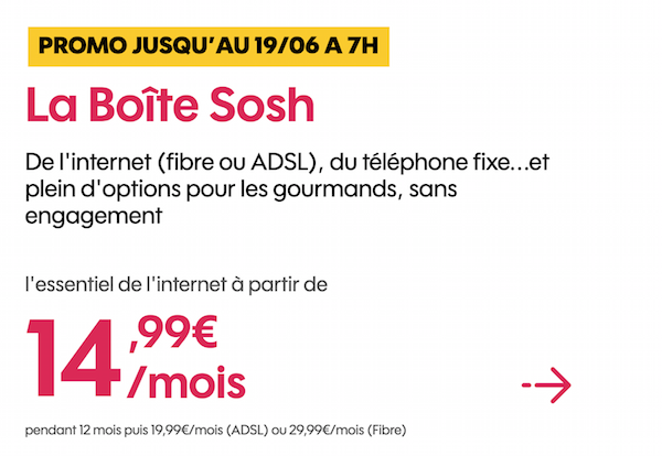 Promotion Sosh sur la box internet fibre optique
