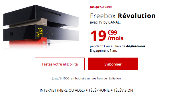 Freebox Révolution promotion ADSL ou fibre optique.
