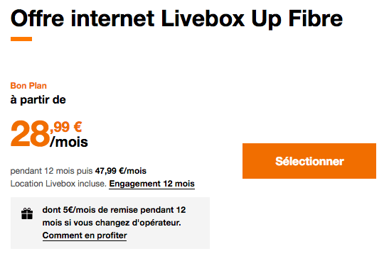 Promo Livebox Fibre optique chez opérateur historique.