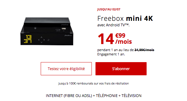 Freebox mini 4K promo box internet fibre optique.