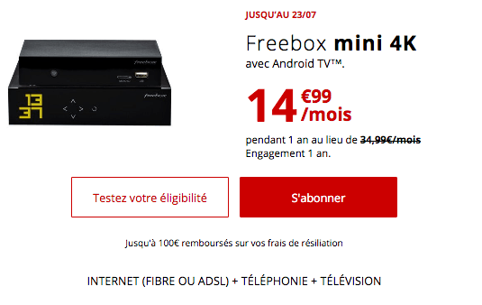 Freebox mini 4K promotion box ADSL ou fibre optique.