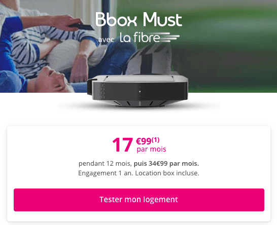 La box en promo de Bouygues Telecom avec un tarif fixé à 17,99€/mois