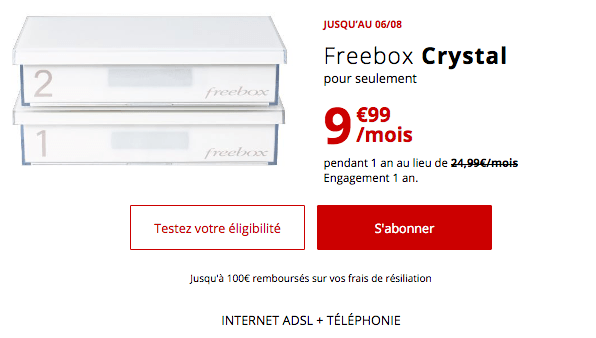 Promo Freebox Crystal box internet sans TV. 
