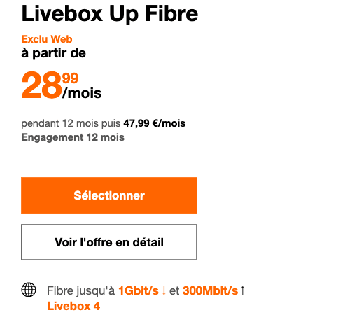 La Livebox Up fibre en promo.