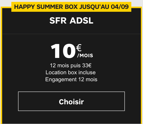 La box à 10€ proposée par SFR concernant l'ADSL 