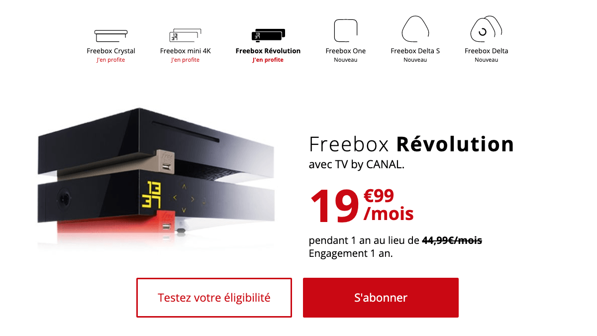 Freebox Révolution promo box fibre optique. 