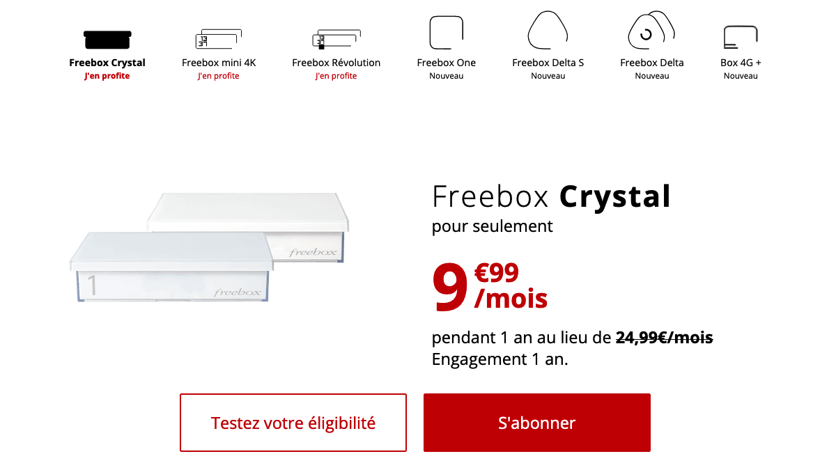Freebox Crystal promo ADSL pas chère.