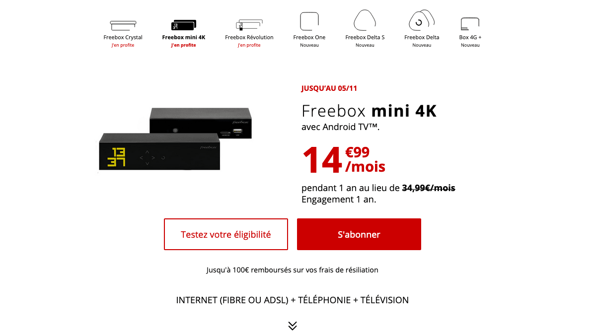 Promo Fibre optique pas chère Freebox mini 4K.