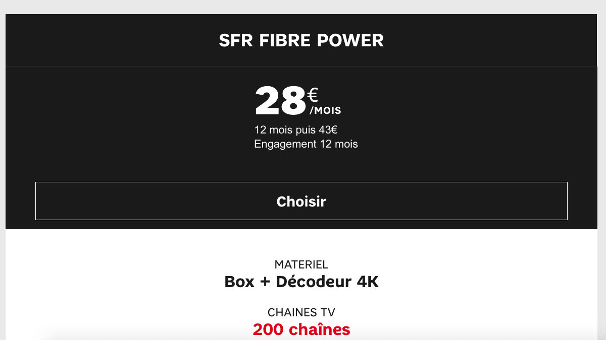 box internet fibre optique promotion SFR. 