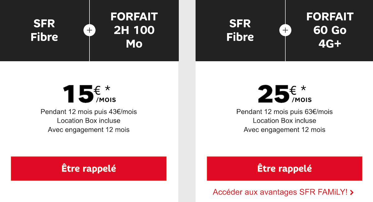 Les forfaits SFR disponibles pour une offre combinée box + forfait