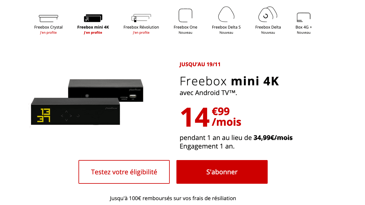 Freebox mini 4K promo fibre optique.