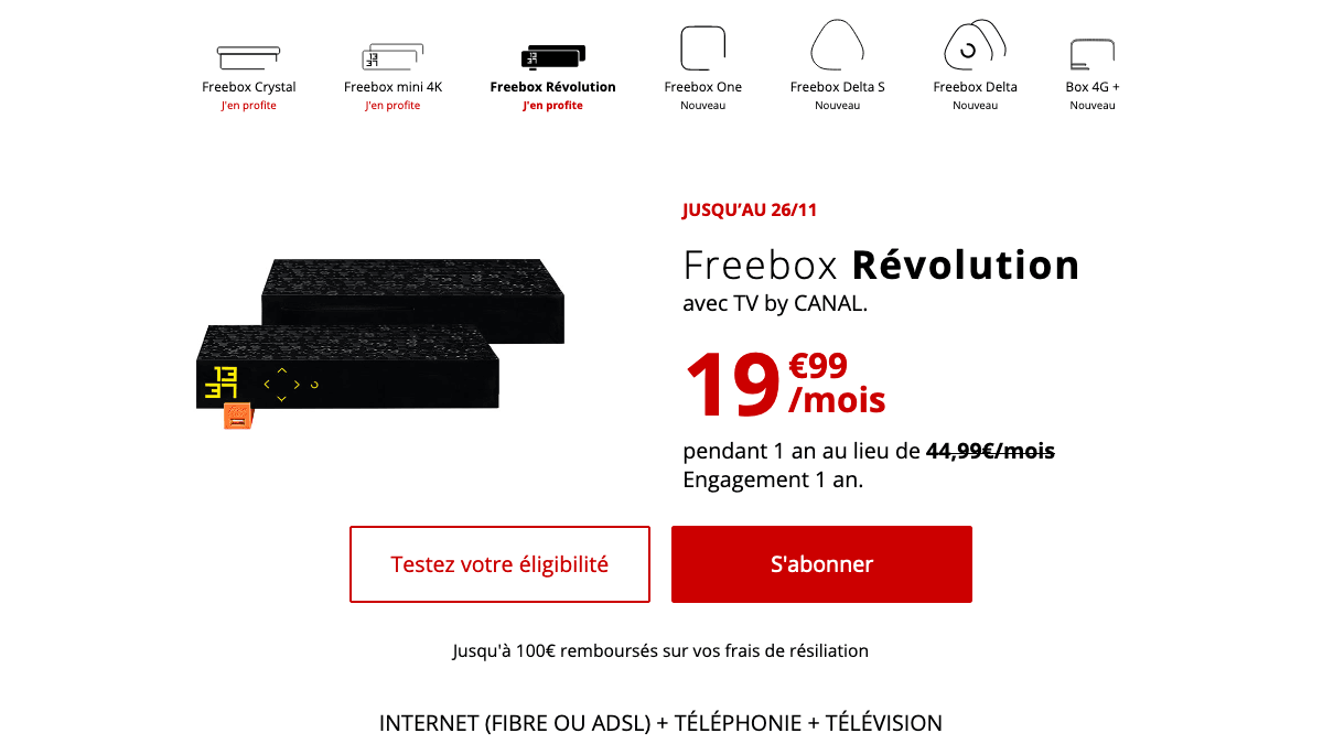 Freebox Révolution promo fibre optique.