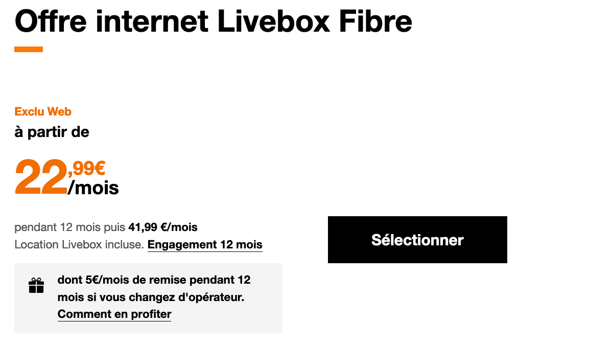 Promo Livebox fibre Orange. 
